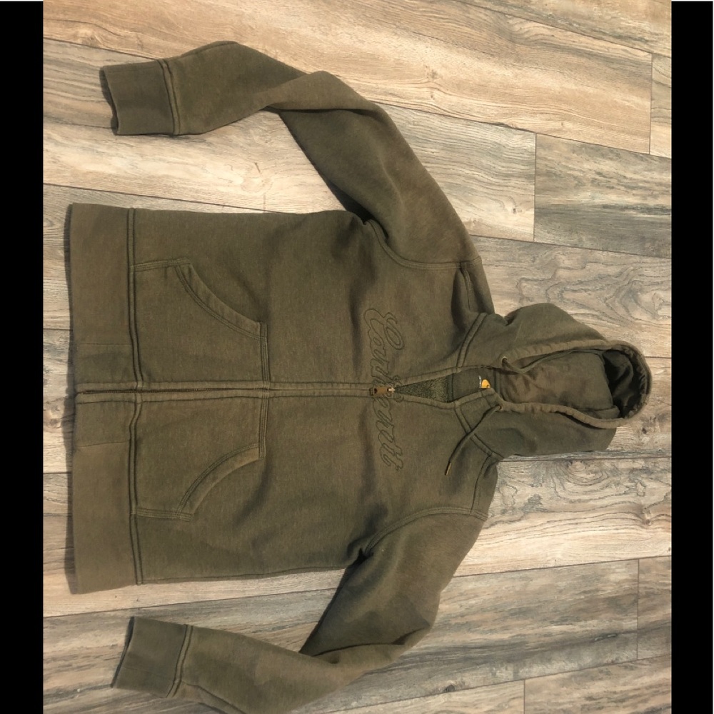 Carhartt Zip Up Hoodie Women’s L Green Faded. 
has that nice faded look
